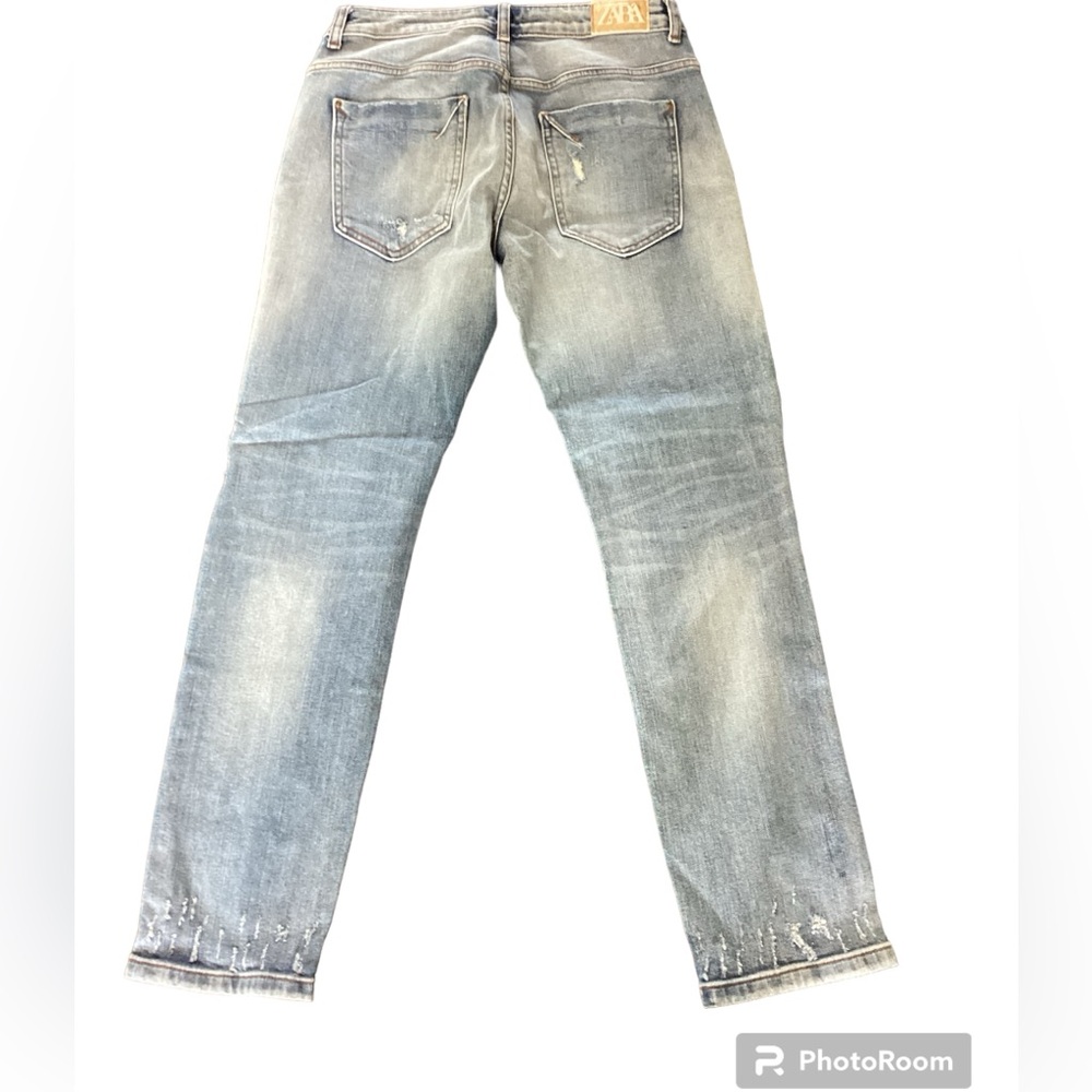 ZARA Womens Light‎ Wash Straight Leg Distressed Jeans Blue Size 02 - Picture 2 of 8